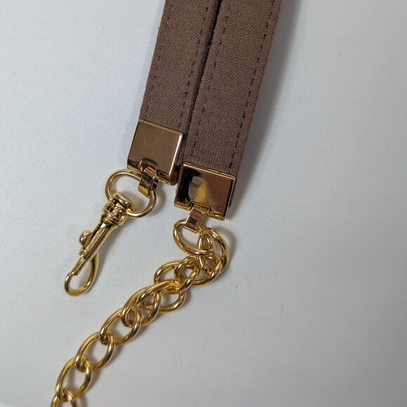 Vintage Y2K Brown Fabric Belt Gold Butterfly Chain Closure Made in Canada - Picture 4 of 4